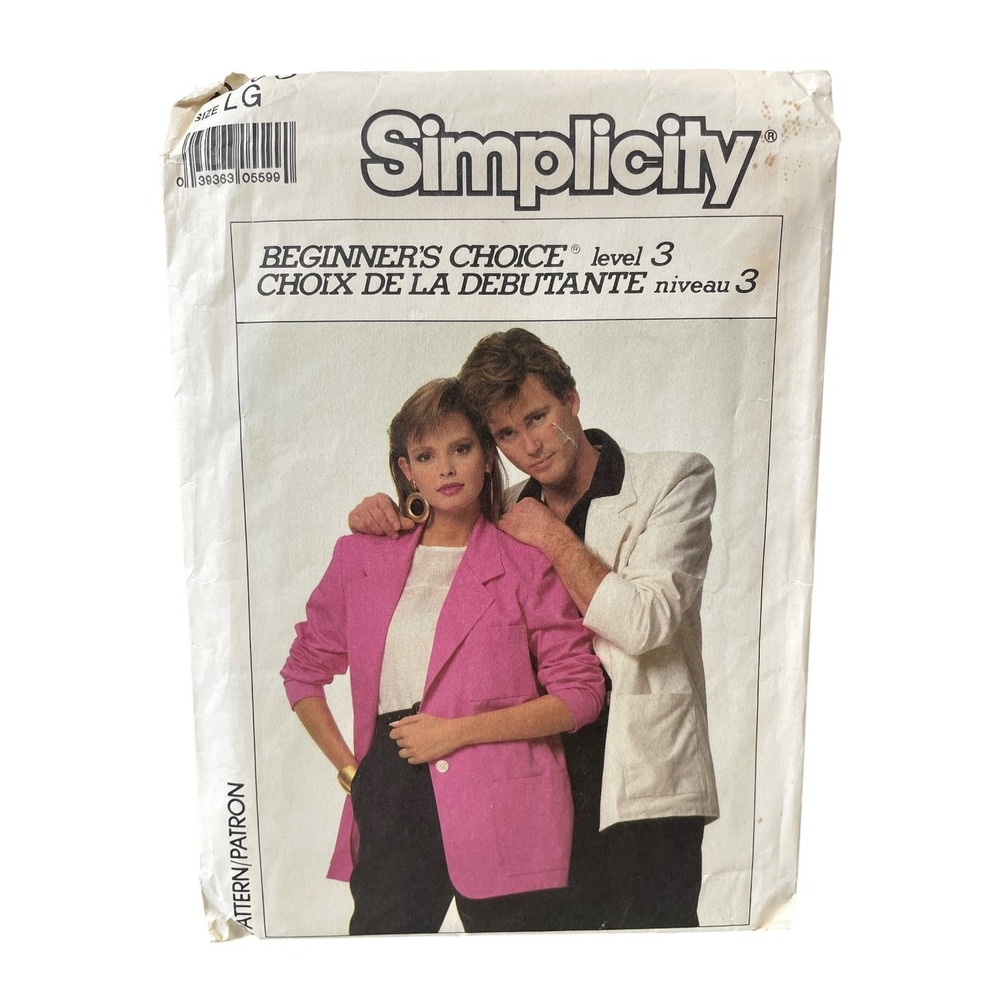 Simplicity 8666 Jacket Misses Mens Teen Boys Large 1980s Loose Blazer
